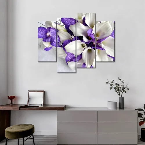 Vista 3 de Arte de pared de flores moradas, lienzo de lirio de cala, ramo de flores, fotos de cocina, impresión en lienzo con flores para sala de estar