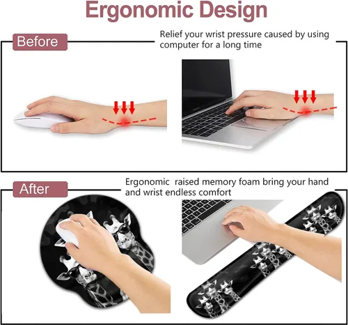 Vista 4 de Alfombrilla de escritorio para mouse y computadora, protector de muñeca impreso con jirafas geniales, goma ergonómicamente antideslizante, cómodo