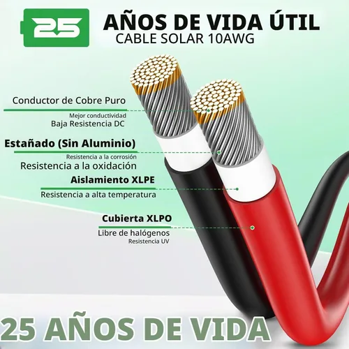 Vista 2 de Oududianzi Cable de extensión solar de 10 pies, cable solar de 10 AWG, cable fotovoltaico de cobre estañado de calibre 10, cables y conectores