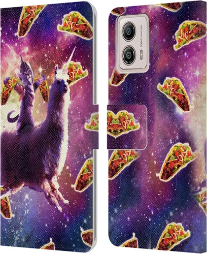Vista 12 de Head Case Designs Officially Licensed Random Galaxy Cat & Electric Pancakes Space Llama Leather Book Wallet Case Cover Compatible with Motorola Moto