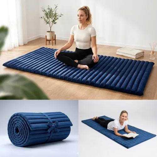 Vista 72 de Leewadee - Colchón de piso plegable - Futón japonés enrollable -Alfombra de tatami triple pliegue - Cama de piso para invitados - Colchón de camping