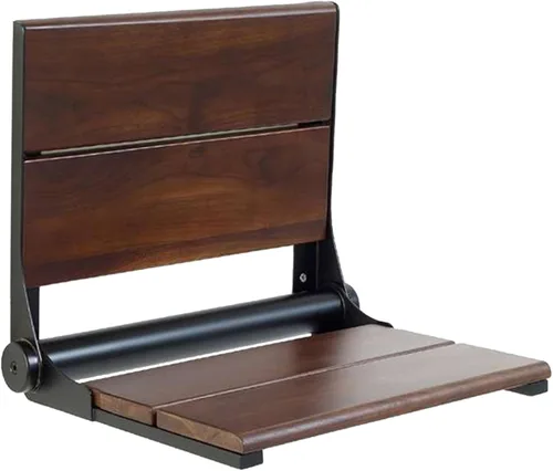 Vista 17 de Asiento de ducha plegable montado en la pared con respaldo Capacidad de carga máxima de 500 libras Asiento de ducha de teca compatible con ADA