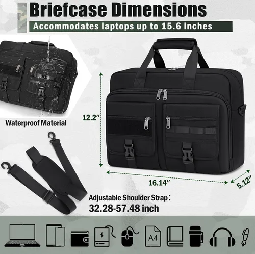 Vista 4 de RAINSMORE Bolso Táctico para Laptop de 15.6/17.3 Pulgadas Bolso de Trabajo para Hombres Bolso de Computadora para Negocios Bolso Mensajero Militar