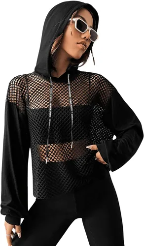 Vista 4 de Verdusa Sudadera sexy con capucha y cordón de manga larga con cordón para mujer