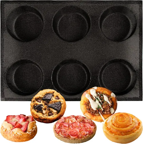 Vista 20 de FUNSHOWCASE Pan redondo bandeja perforada panadería moldes de silicona 24 mini disco cónico bollo malla hornear hoja