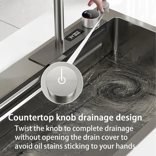 Vista 7 de Fregadero de cocina nano negro y gris 304 de acero inoxidable 304, fregadero de cocina con estación de trabajo de un solo tazón, fregadero de cocina