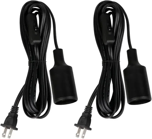 Vista 10 de Cable de luz colgante de 15 pies con enchufe, cable de extensión negro E26 Plug In Pendant Light Socket, Light Bulb Socket With On Off Switch, E27