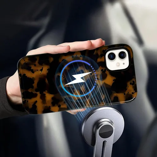 Vista 4 de NITITOP Funda magnética compatible con iPhone 11, compatible con MagSafe lindo diseño estético de leopardo ámbar tortuga para mujeres, hombres