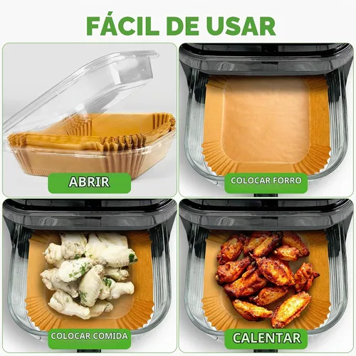 Vista 7 de NutriChef 50 forros de papel para freidora de aire, revestimiento cuadrado desechable para pergamino, antiadherente, resistente al aceite y al agua