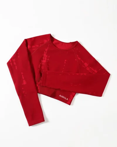Vista 2 de AUROLA Serpent - Camisas de manga larga para mujer, sin costuras, para entrenamiento, cuello redondo, camiseta recortada, atlética, yoga