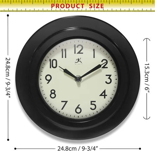 Vista 7 de Infinity Instruments Retro Escape - Reloj de pared para interiores de plástico de 9.75 pulgadas con movimiento silencioso, color negro Silent