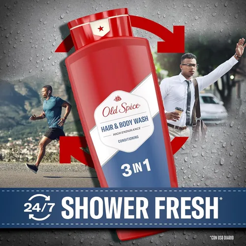 Vista 3 de Old Spice Refrescante acondicionador 2 en 1 para cabello y cuerpo para hombres, alta resistencia, 3X defensa, ducha fresca 24/7 con aroma duradero