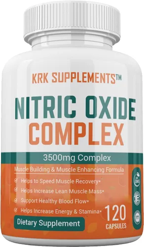 Vista 6 de KRK SUPPLEMENTS 2 botellas complejo de óxido nítrico 3500 mg por porción L-arginina HCL AAKG AKG alfa cetoglutarato citrulina malato 240 cápsulas