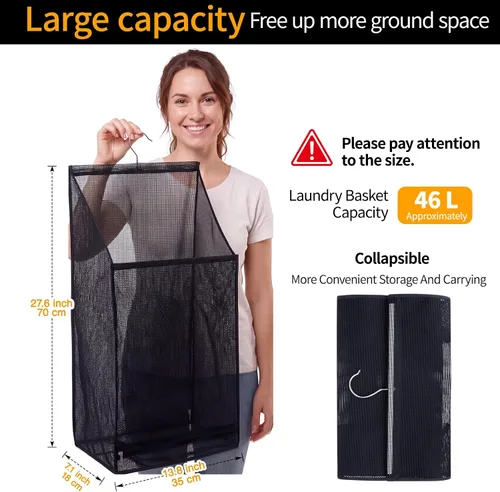 Vista 2 de Bolsas de lavandería plegables de malla transpirable para colgar, secado rápido, portátil, ahorro de espacio, cesta de lavandería para dormitorio