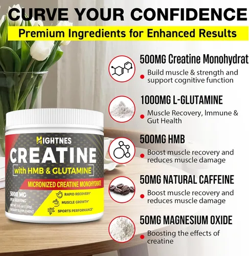 Vista 6 de Creatina HMB, creatina en polvo para hombres y mujeres, monohidrato de creatina micronizada para crecimiento muscular y recuperación y mayor fuerza