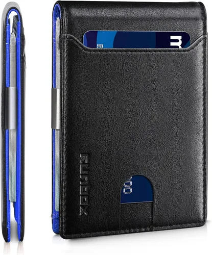 Vista 55 de RUNBOX - Carteras delgadas para hombre, cartera de piel con pinza para el dinero, cartera de bolsillo frontal con bloqueo RFID, tarjetero