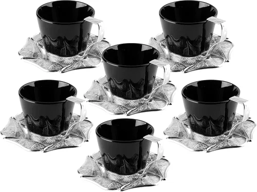 Vista 3 de LaModaHome Juego de 6 tazas de café expreso con platillos, tazas de café griego árabe turco de porcelana para mujeres, hombres, adultos, invitados
