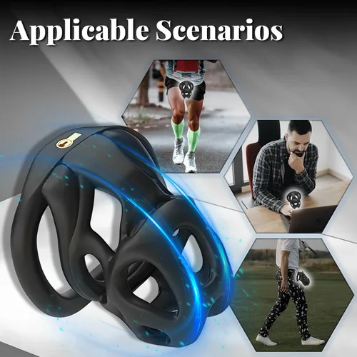 Vista 6 de Jaula de castidad masculina – Jaula de pene con cerradura invisible empotrada con 4 anillos de diferentes tamaños y 2 llaves, juguetes sexuales