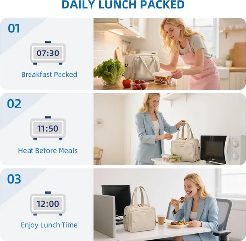 Vista 7 de Loncheras aisladas para mujer, ligeras, acolchadas, impermeables, reutilizables, para el trabajo, picnic, viajes, albaricoque