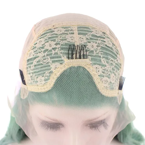 Vista 5 de IMSTYLE Peluca sintética de encaje frontal para cosplay, peluca sintética larga ondulada resistente al calor, parte libre de 26 pulgadas, peluca