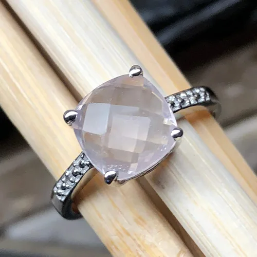 Vista 5 de Natural 1.5ct Pink Rose Quartz, White Topaz 925 Sterling Silver Engagement Ring Size 5, 6, 7, 8, 9