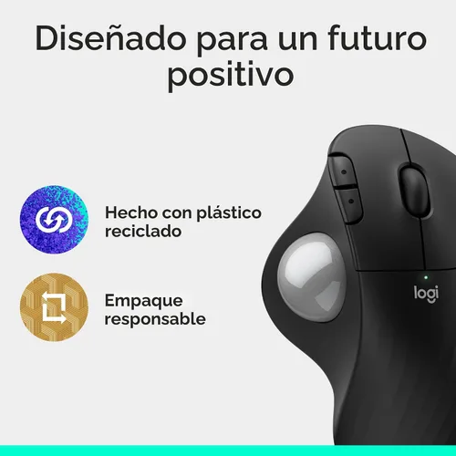 Vista 9 de Logitech Ergo M575S Ratón inalámbrico de Trackball, mouse ergonómico inalámbrico con Bluetooth y dongle cifrado, cómodo control de pulgar