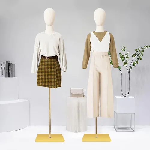 Vista 6 de Maniquí femenino con forma de torso para costura, cuerpo de maniquí dorado con soporte metálico, cabeza desmontable para exhibición de ropa