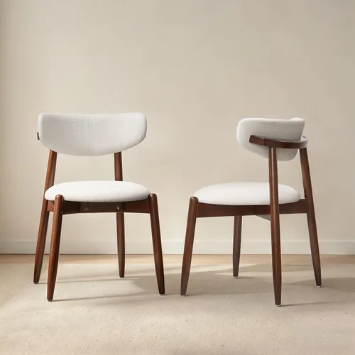 Vista 37 de CHUN YI Juego de 2 sillas de comedor tapizadas de madera maciza, sillas auxiliares de cocina de tela moderna de mediados de siglo con respaldo Beige