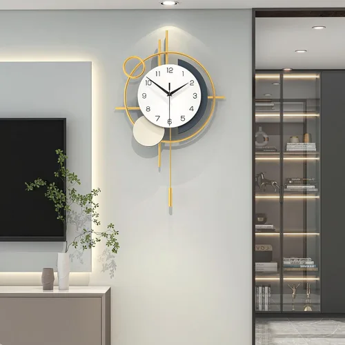 Vista 14 de Reloj de pared para decoración de sala de estar, reloj de pared decorativo con péndulo de cuarzo silencioso, funciona con pilas, reloj grande