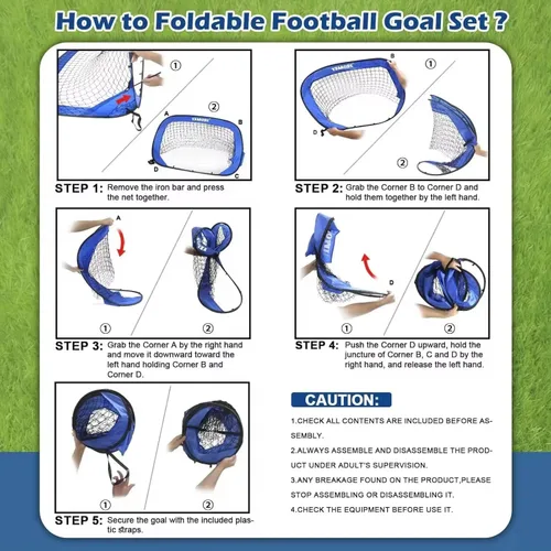 Vista 8 de Porterías de fútbol para patio trasero, red de fútbol portátil desplegable con bolsa de transporte y 4 modos de portería, equipo de entrenamiento