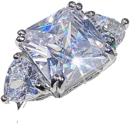 Vista 8 de Anillo de compromiso de plata de ley 925 con diamantes de color cuadrado, anillo de compromiso con circonita cúbica para mujer, banda fina