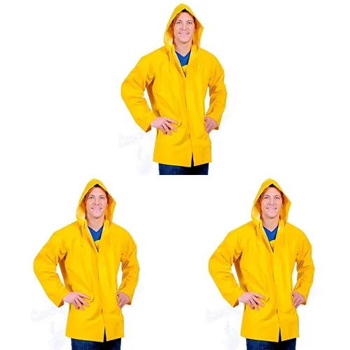 Vista 3 de Chamarra impermeable con capucha desmontable Galeton, repele la lluvia, PVC/poliéster 0.01 pulg, amarilla, S, Amarillo, 1