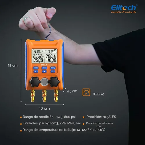 Vista 7 de Elitech Válvula de 2 vías de manómetro digital con abrazaderas de termómetro para sistemas HVAC, LMG-10