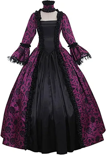 Vista 4 de SHOPESSA Disfraces de Halloween para mujer, vestido victoriano, vestido de baile para mujer, retro, medieval, renacentista, hasta el suelo, ropa