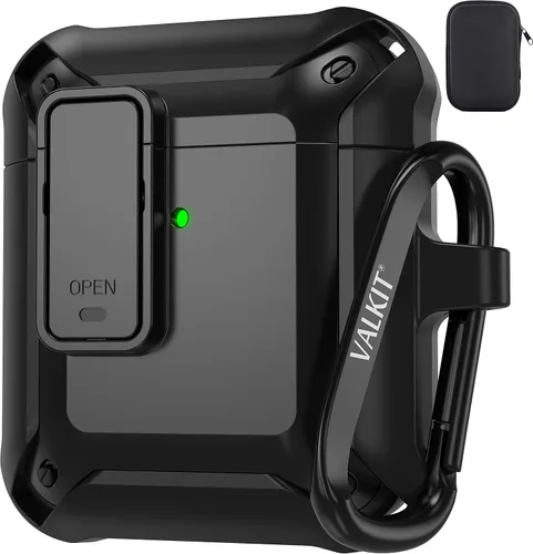 Vista 11 de Valkit Funda para Airpods para hombres con cerradura, funda de cuerpo completo con llavero para AirPods de Apple a prueba de golpes, funda
