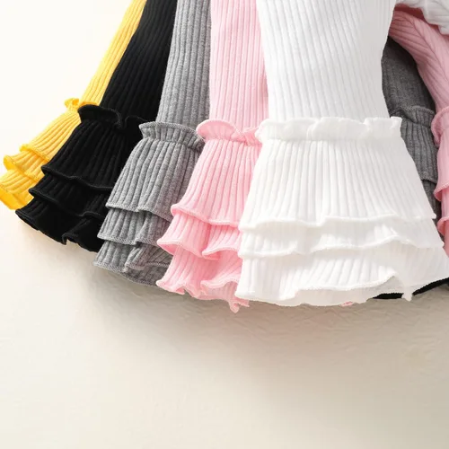 Vista 3 de Unikaka Pantalones elásticos acampanados para niña pequeña y bebé con pantalones de vellón con volantes y leggings, paquete de 5