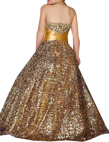 Vista 2 de Gzcdress Vestidos largos de lentejuelas brillantes para niñas, vestidos de boda, flores, vestido de niña 16