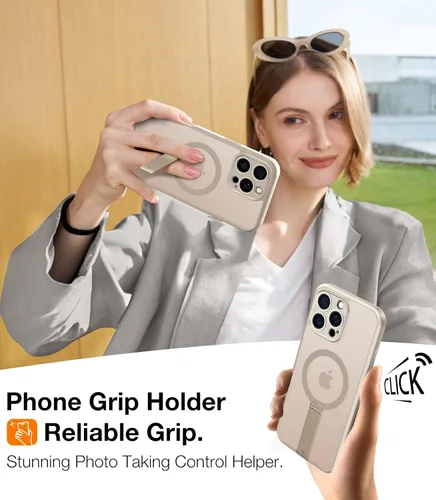 Vista 6 de TORRAS Desert Titanium 360° Soporte giratorio con bloqueo magnético y a prueba de golpes para el iPhone 16 Pro con protección completa de la cámara