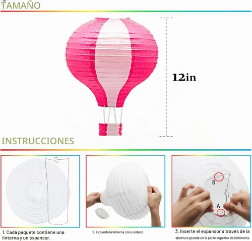 Vista 2 de Juego de linternas de papel colgantes con globos aerostáticos, decoración de fiesta, cumpleaños, boda, Navidad, fiesta, regalo, 12 pulgadas, paquete