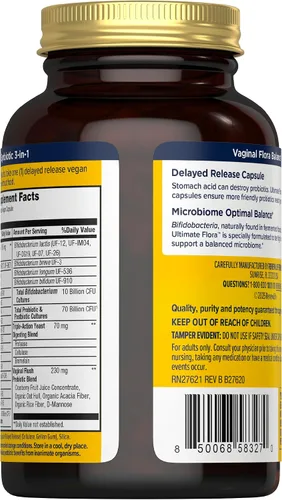 Vista 3 de Renew Life Ultimate Flora Probiotics for Women 70 mil millones de UFC Cápsulas veganas de liberación retardada Formulado por médicos Vaginal