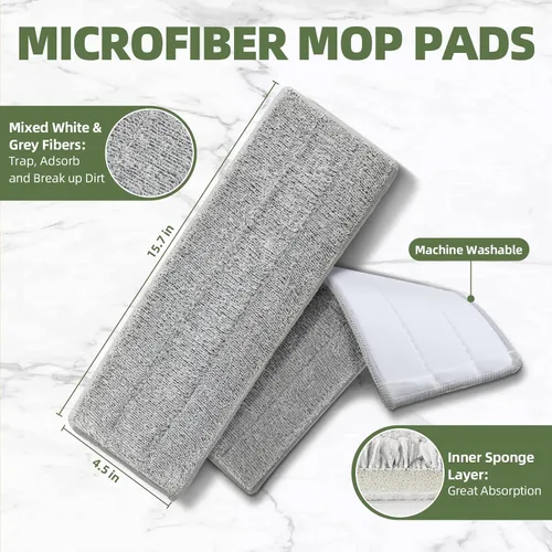 Vista 2 de Juego de 6 almohadillas planas para trapeador y cubo con paños de microfibra de repuesto para escurridor, compatibles con el juego de cubos