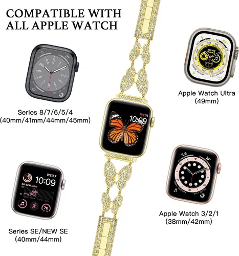 Vista 3 de Banda Mariposa Compatible con Correas de Apple Watch de 40mm 41mm 42mm (S11/10) 38mm iWatch SE Series 11 10 9 8 7 6 5 4 3, Correas delgadas