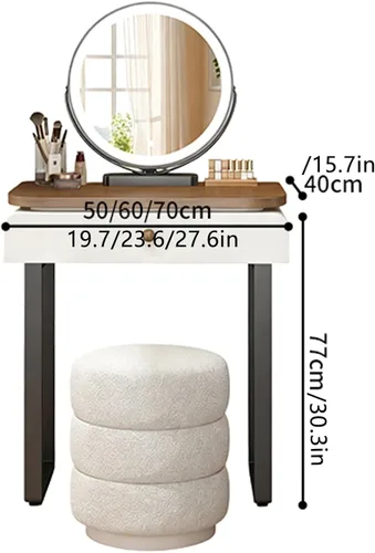 Vista 8 de Tocador de Maquillaje Grande con cajones,Spacious Storage Capacity, Modern Wood-Inspired Design, expansive countertop, Rounded Edges, Silent-Glide
