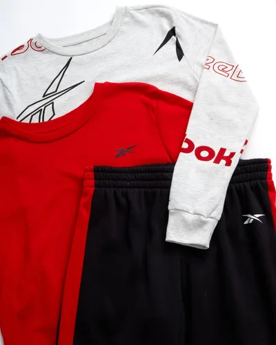 Vista 3 de Reebok Conjunto deportivo activo para niños, camisa de manga larga de 3 piezas y pantalones deportivos, de vellón de alto rendimiento para niños