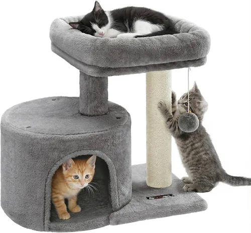Vista 7 de Feandrea Árbol para gatos, torre pequeña para gatos de 18.5 pulgadas, verde Verde hierba + marrón camello