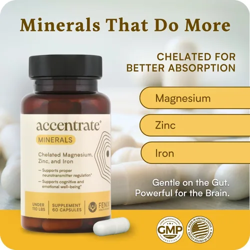 Vista 6 de Accentrate Minerales – Suplemento de magnesio para niños – Hierro quelado de magnesio y zinc (Mg Zn Fe) – Suplemento mineral de bienestar mental