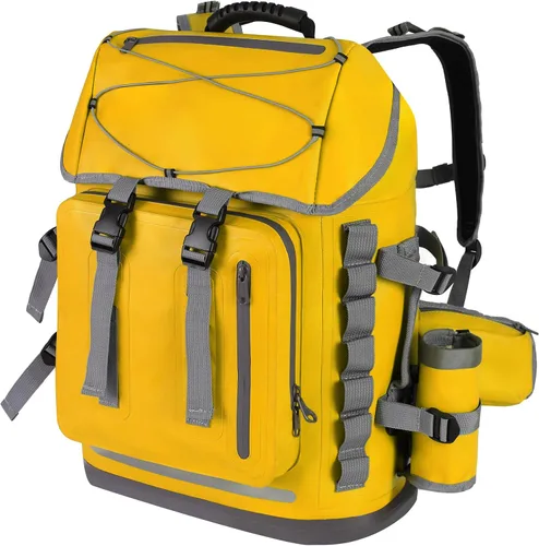 Vista 12 de MORXPLOR Mochila impermeable, mochila de senderismo resistente, cierre superior enrollable de 35L/55L con tapa, bolsa seca flotante acolchada Negro