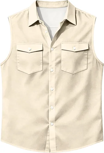 Vista 6 de RTRDE Mens Sleeveless Button Down Shirts Lightweight Casual Summer Beach Dress Tank Top, S-3XL
