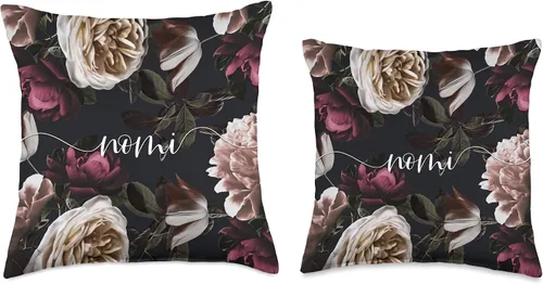 Vista 3 de Nomi Nomi - Almohada de nombre personalizada para niñas y mujeres, diseño floral con rosas y peonías, 16.0 x 16.0 in, multicolor