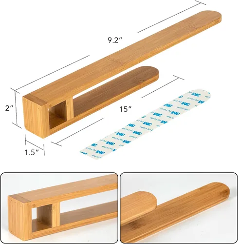 Vista 2 de Toallero de bambú autoadhesivo – Anillo de toalla de mano sin perforación, agarre fuerte, autoadhesivo, barra de toalla de baño, toallero de bambú